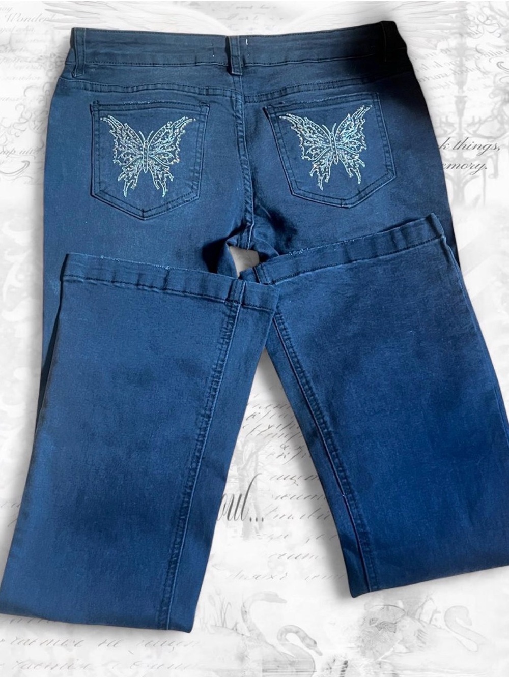 Black Women's Jeans with Embroidered Butterfly Pockets
